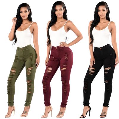 China Breathable Colorful Skinny Broken Hole Women Jeans Denim Pants Ripped Jeans for sale