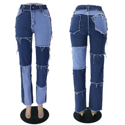 China 2023 New Women's Jeans Breathable Trend Mixed Color Splicing High Waist Hip Tight Women's Straight Leg Denim Pants for sale