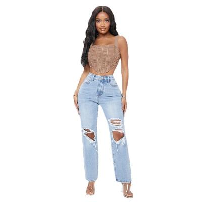 China Breathable Custom Made European Ripped Wide Waist Womens Stretch Non Friend Leg Girls Jeans for sale