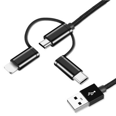 China Fast Charging Speed ​​Top Selling Portable Braided 3 In 1 Nylon Flexible Fast Charging Micro Type C 8 Pin Data USB Cable For Mobile Phone for sale