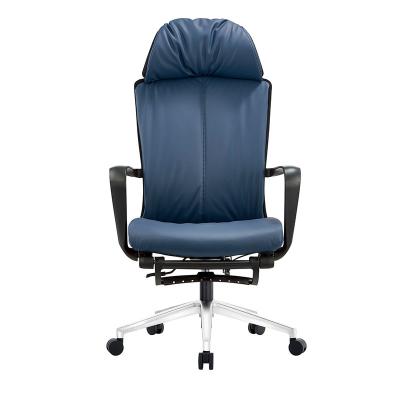 China Nylon Frame Office Swivel Chair With Footrest Chair Swivel Base Recliner Ergonomic Lifting Blue Leather Chair for sale