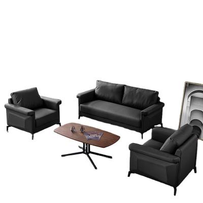 China Modular Modern Office Furniture Leisure Sofa Set VIP Lounge Waiting Room Black Color Leather Sofa 1 Set 3 for sale