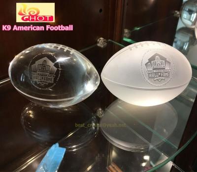 China Personalized Logo Engraving K9 Crystal Glass American Football for sale