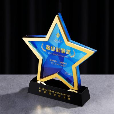 China Hot Sell transparent Wholesale Eco-Friendly Wholesale metal pentagram shape crystal trophy custom for sale