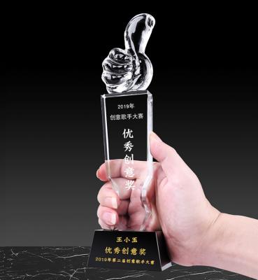 China Standard trofeo de cristal Factory Price Multiple sizes Factory Price Glass thumbs up Trophy Blanks for sale