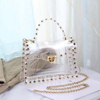 China High Quality LG45HB 2022Women Clear Clear Jelly Purse Transparent Beach Bag Rivet Tassel Chain Cross - Body PVC Handbags for sale