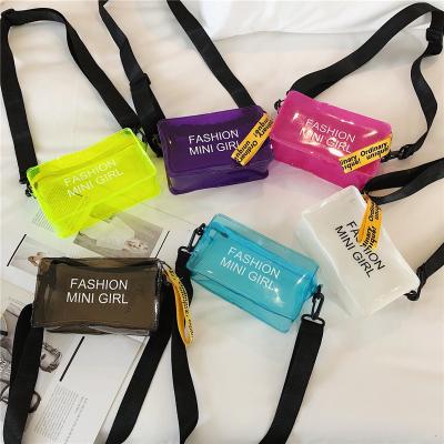 China 2022 Fashion Fashion Letter Printed Mini Shoulder Messenger Bag Transparent PVC Small Jelly Handbag for sale