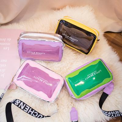 China 2022cheap Korea Fashion Letter Printed Jelly Handbag PVC Phone Purse Mini Shoulder Messenger Bag Transparent for sale