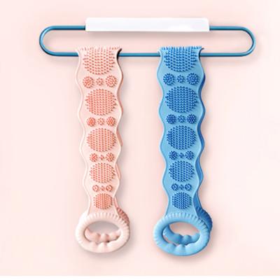 China Long Handle Silicone Shower Double Side Body Scrubber Extra Long Exfoliating Silicone Bath Body Scrub Super Soft Deep Clean for sale