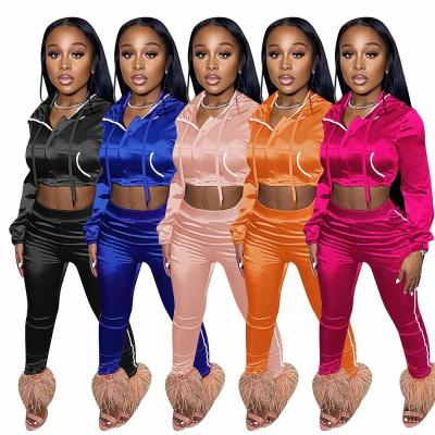 China QUICK DRY Women Crop Coats Jackets Girls' Fall Clothing 2 Piece Pants Set Velvet Velour Tracksuits Joggers Pants Two Piece Pants for sale