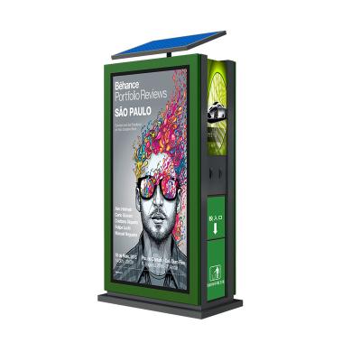 China Outdoor Outdoor Advertising Standing Solar Powered Recycling Bin With Light Box for sale