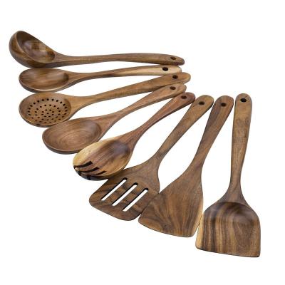 China Sustainable Custom Logo OEM & ODM Wooden Cooking Utensil Set Non-Stick Pan Wood Spoons and Spatula Cookware for Home for sale