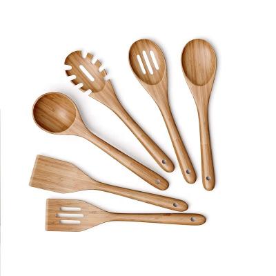 China Sustainable Cheap Price Practical Multi-Purpose 6 In 1 Kitchen Utensil Set Non-Slip Cooking Accessories Tool Kit Wooden Utensil for sale