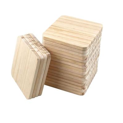 China Sustainable Wholesale Oem & Odm DIY Stained Painting Wood 4 Inch Wood Slices Square Unfinished Blank Wood Coasters for Wedding Decoration for sale