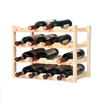 China Sustainable Wholesale 4 Tier Reinforced Solid Wood Wine Rack Modular Wine Storage Holder Display Shelves for Storing Wine Bottles at Home for sale