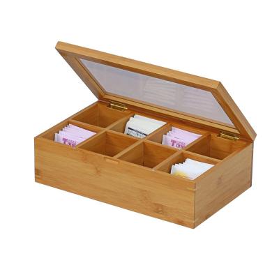 China Recyclable Custom Logo Oem & Odm Metal Hinges Magnetic Closure Lid Handle Transparent Window Bamboo Tea Box Storage Organizer for sale