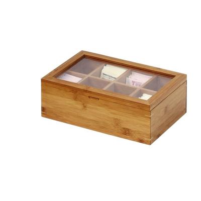 China Recyclable ECO Customized Natural 8 Compartments Bamboo Storage Tea Box Coffee Candy Storage Chest Box for sale