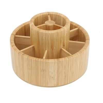 China Packing Items Customized Size Logo Large Rotating Desk Organizer Bamboo Pencil Cases Pen Holder with Removable Divider for sale