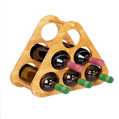 China Sustainable High Quality Natural Bamboo Wine Racks Countertop 6 Bottles Wine Storage Rack Stands Bamboo Wine Rack For Counter for sale