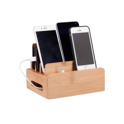 China Adjustable Upgrade Desk Docking Station Organizer Bamboo Docking Station Phone Stand Multi-Device Charging Station Dock for sale