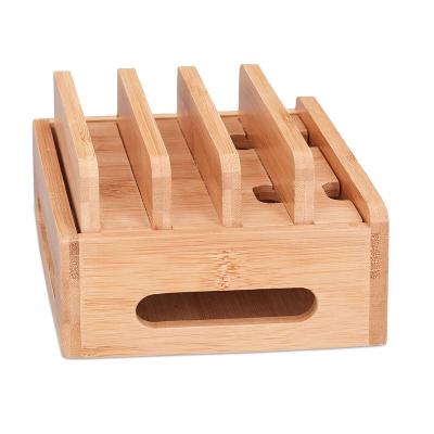 China Adjustable Wholesale High Quality Custom Size Docking Station Organizer Bamboo Charging Station for Multiple Devices for sale