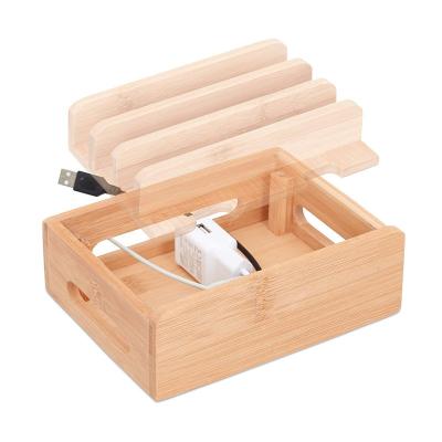 China Adjustable High Quality Desktop Charging Docking Station Organizer Bamboo Charging Station for Multiple Devices for sale