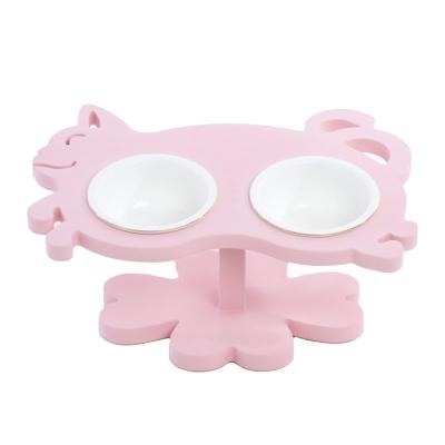 China Handmade Cat shape  Pet Food Bowl  stand  pink color   for Cats for sale