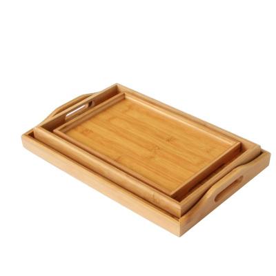 China Handmade Bamboo Serving Tray Large Wood Rectangle Food Butler Tray With Handles Soild & Beautiful Square Drink Breakfast Tray for Bed for sale