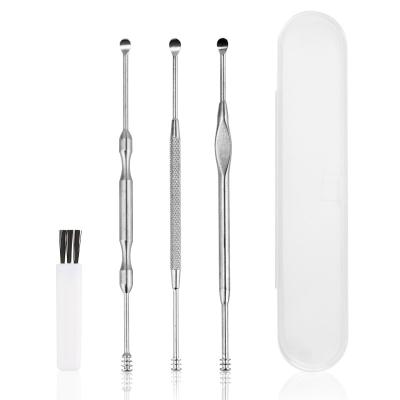 China Multifunctional Safety Stainless Steel Ear Pick Curette Wax Earpick Remover Ear Scoop Spoon Silver Remover Tools for sale