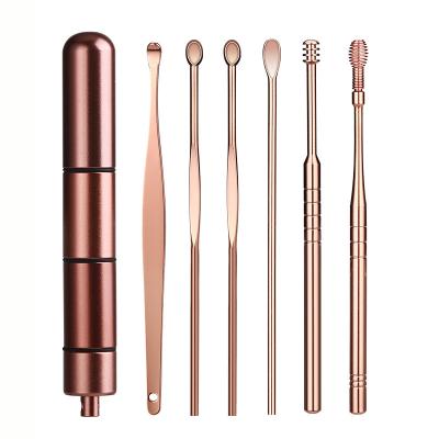 China 6 PCs Reusable Portable Stainless Steel Ear Wax Remover Ear Pick Curette Remover Ear Spoon Cleaning Tool Kit for sale