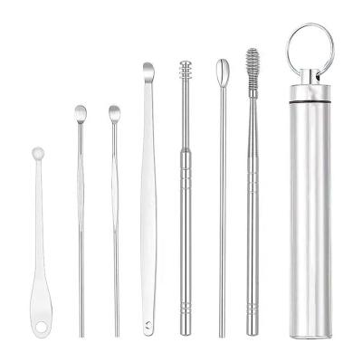 China 7 Pieces Healthy Ear Pick Earwax Removal Kit Stainless Steel Spiral Ear Curette Ear Cleaning Tool Kit for sale