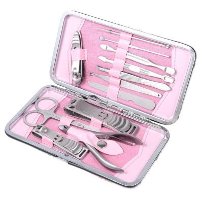 China Professional Cuticle Nipper Trimmer Manicure Pedicure Personal Care 12 Pcs Pink Stainless Steel Nail Clipper Set for sale