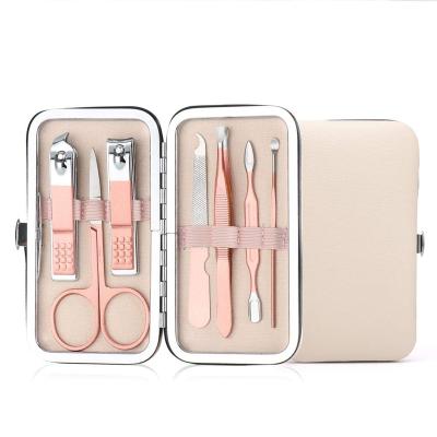 China Hand Manicure Set, Travel Mini Nail Clippers Kit Pedicure Care Tools, 7pcs Stainless Steel Grooming Kit (Pink) for sale