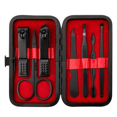 China Hand Color Black Gift Stainless Pedicure Nails Shape Kit Promotional Cosmetic Tool Travel Manicure Pedicure Leather Set for sale