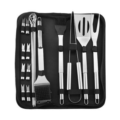 China Easily Cleaned Hot Selling Outdoor Cookware Kit Stainless Steel Kitchen Barbecue Grilling Kit With Fork/Spatula/Knife/Brush for sale