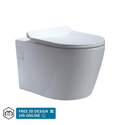 China Modern Foshan Ceramic Bathroom Rimless Color Rimless Commode One-Piece Round Wall Mounted Toilet Ware Wall Hung Toilet for sale