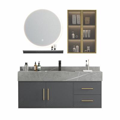 China Modern Artificial Stone Bathroom Vanity LED Mirror Customized Plywood Chipboard Countertop Stone Bathroom Cabinet DG2012 for sale