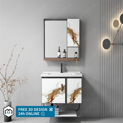 China Special Offer Modern Custom Ceramic Mirror Wash Basin Aluminum Cabinet Wall-hung Bathroom Cabinets L6604 for sale