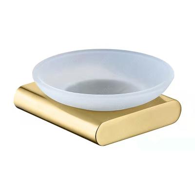 China Wall Mounted Type Luxury Gold Color Totally Coating 304 Stainless Steel Wall Mounted Soap Rack Luxury Glass Soap Holder HDP-25203 for sale