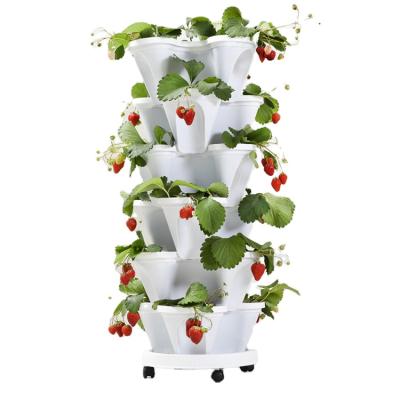 China Eco-friendly Strawberry Plastic Plant Stand Pots Self Watering Stackable Plant Pot for sale