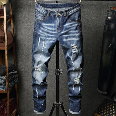 China New Italy Style Breathable Mens Distressed HT Destroyed Badge Pants Art Fashion Jeans Patches Skinny Biker for sale