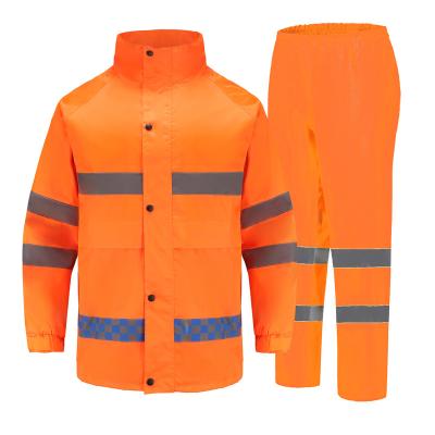 China Water Resistant Hi Vis Oxford Traffic Sanitation Reflective Raincoat Jacket Pants Set for sale