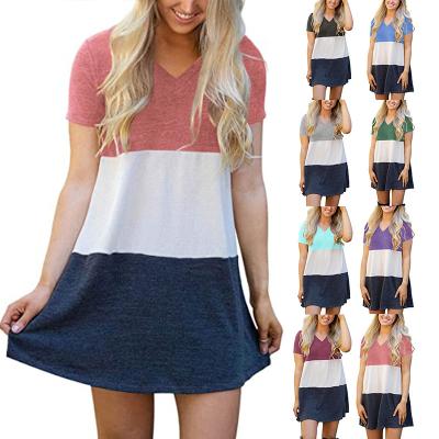 China QUICK DRY Women's Color Matching V-Neck T-Shirt Loose Top Dress for sale