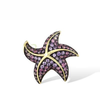 China Fashion 2022 Hot Sale Star Fish 925 Sterling Silver w/ Yellow Black Plating Pendant Amethyst CZ Created Pink Sapphire without chain for sale