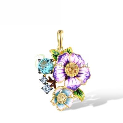 China Fashion China Manufacture Sterling Silver w/ Yellow Black Plating Pendant Blue Spinel Enamel Yellow Nano for sale