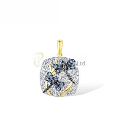 China Fashion Latest new design Dragonfly Pendant without chain Sterling Silver w/ Yellow Black White Plating Pendant Blue Nano CZ for sale