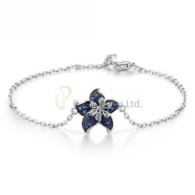 China Fashion Custom Design fashion Blue Flower Bracelet 925 Sterling Silver with Charming Cubic Zircon Fashion Jewelry for sale