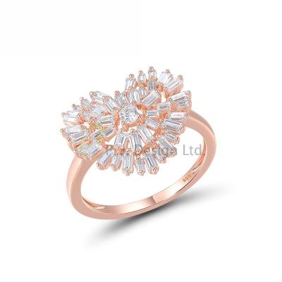 China Fashion P.J. Design Tapper Cluster Heart 925 Sterling Silver Rose Plating Ring with White CZ for sale