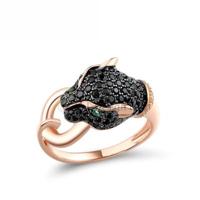 China Fashion P.J. Design Black Leopard Ring 925 Sterling Silver Rose Gold Plated with Charming Cubic Zircon Fashion Jewelry for sale