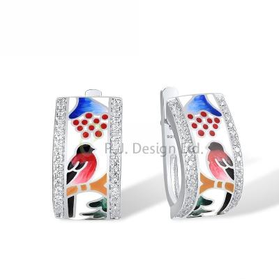 China Fashion Factory Custom Tasteful Sterling Silver Earrings Enamel White CZ for Gift for sale